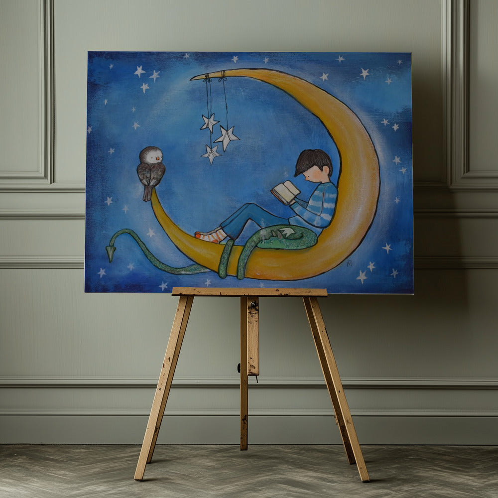 Boyreadingonmoon - Poster / Art Print - interiör