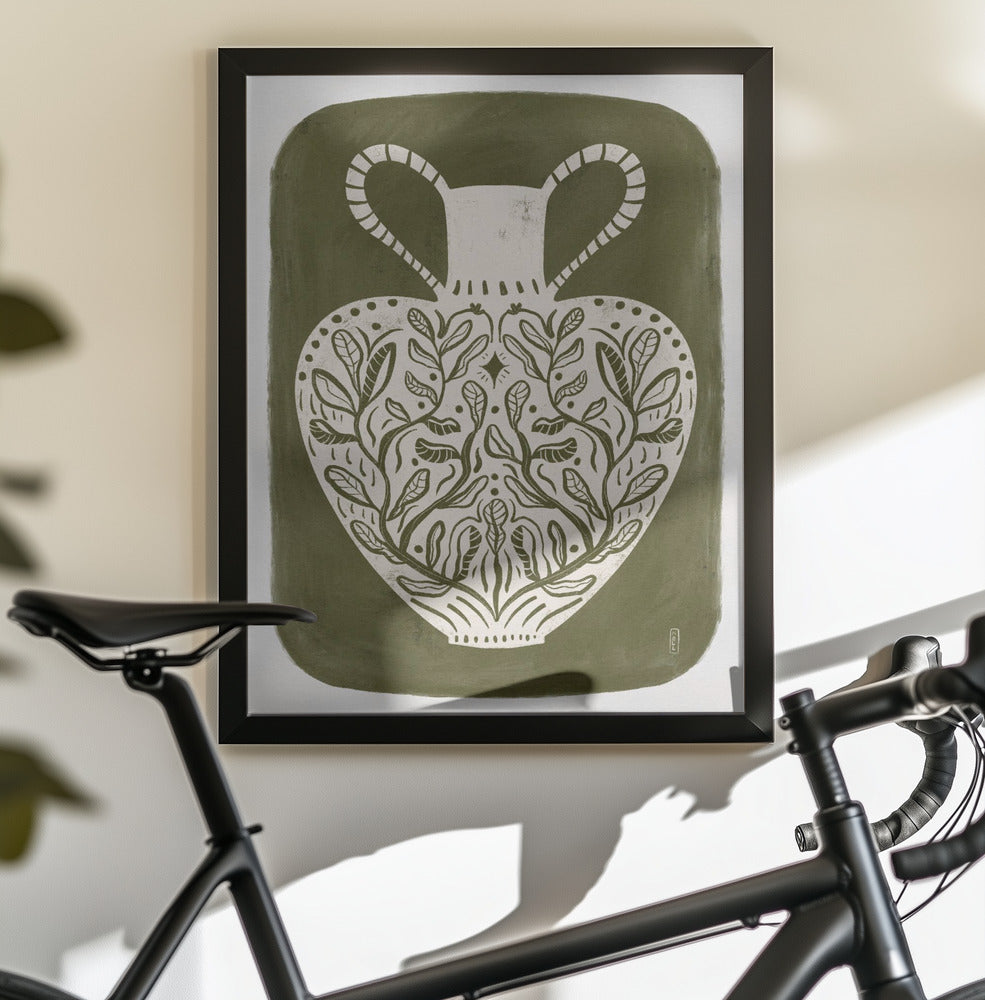 Greek Vase Olive Green Illustration - Poster / Art Print - interiör