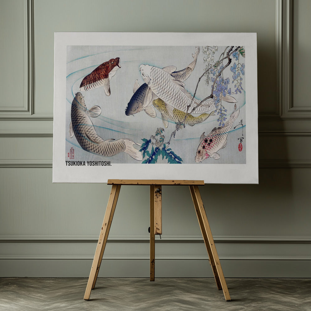 Six Carp Swimming Beneath Wisteria (1889) - Poster / Art Print - interiör