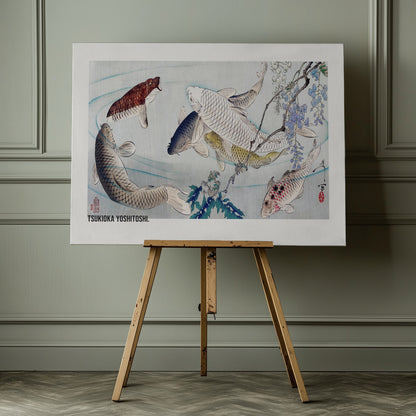 Six Carp Swimming Beneath Wisteria (1889) - Poster / Art Print - interiör