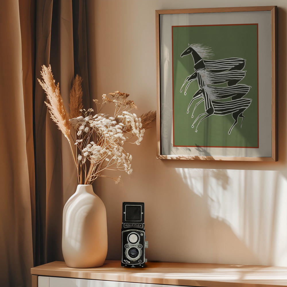 Horses In Stripes - Poster / Art Print - interiör