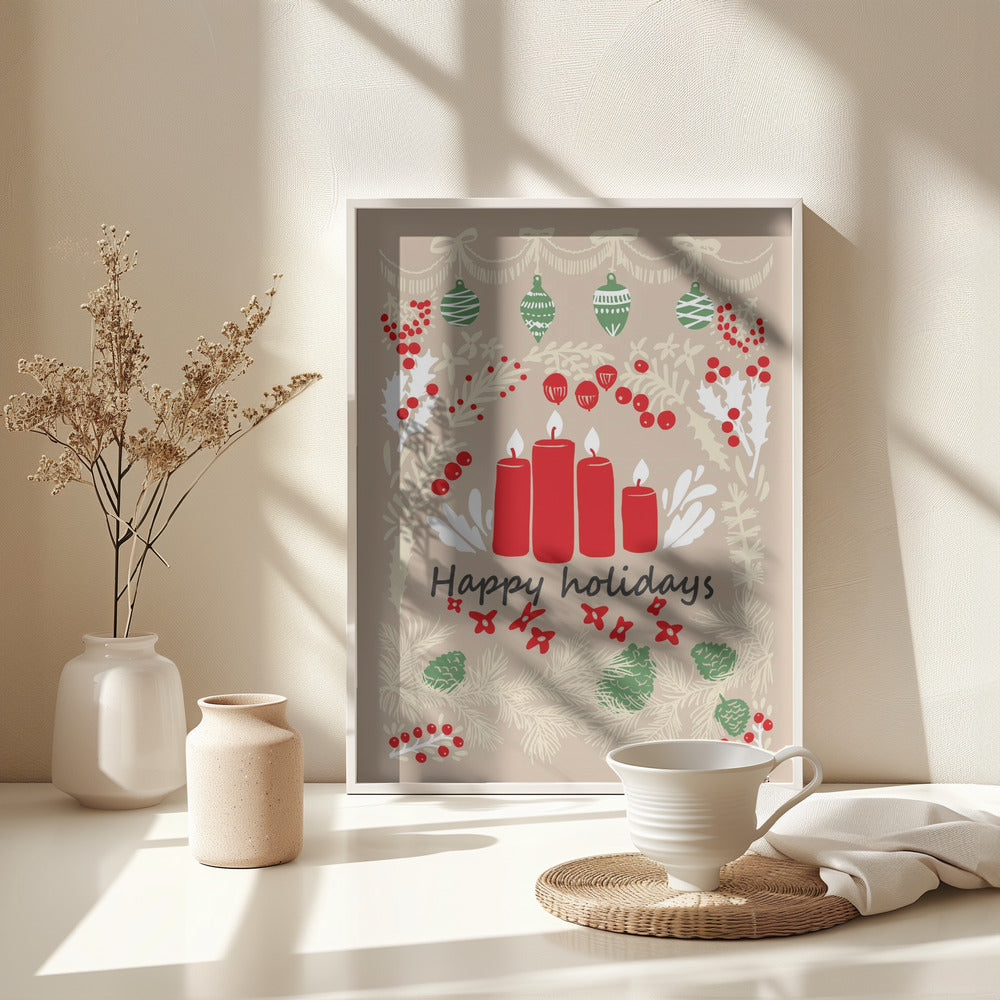 happy holidays - folk art illustration - Poster / Art Print - interiör