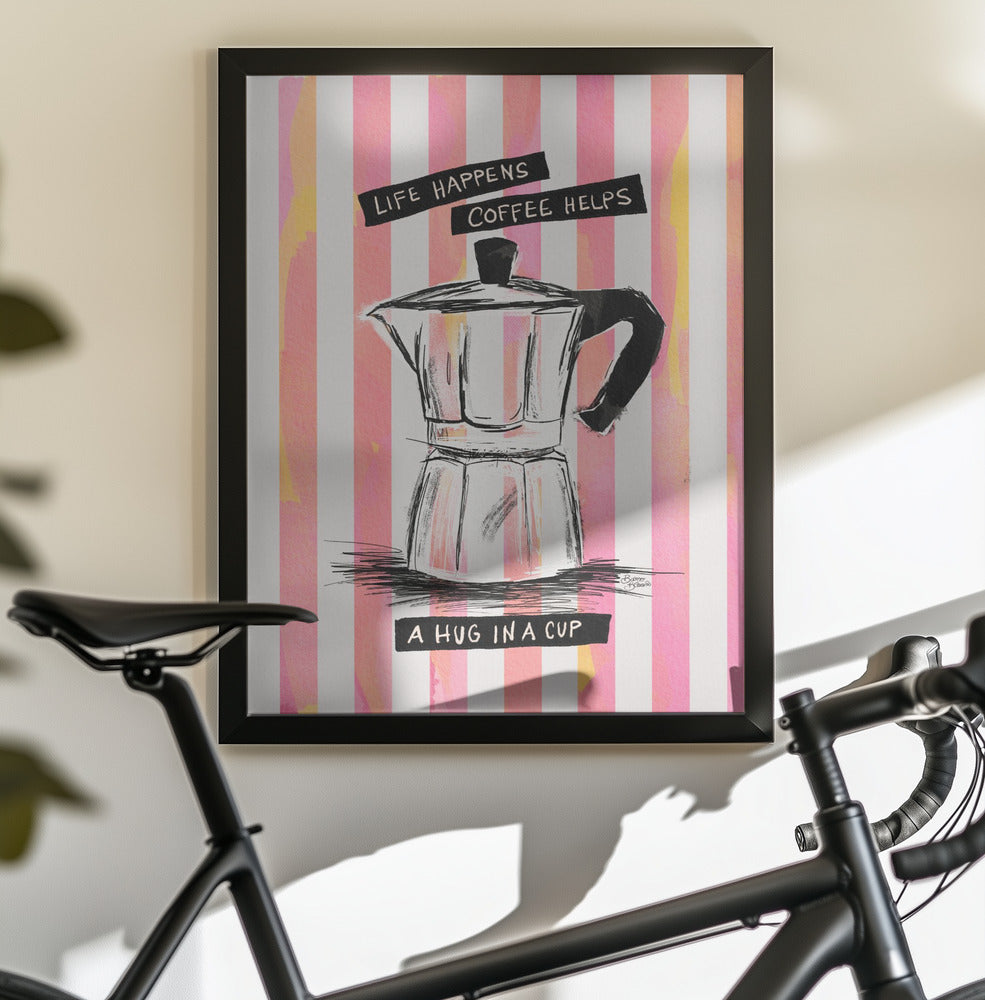 Mocca Coffee on Stripes - Hug in a Cup - Poster / Art Print - interiör