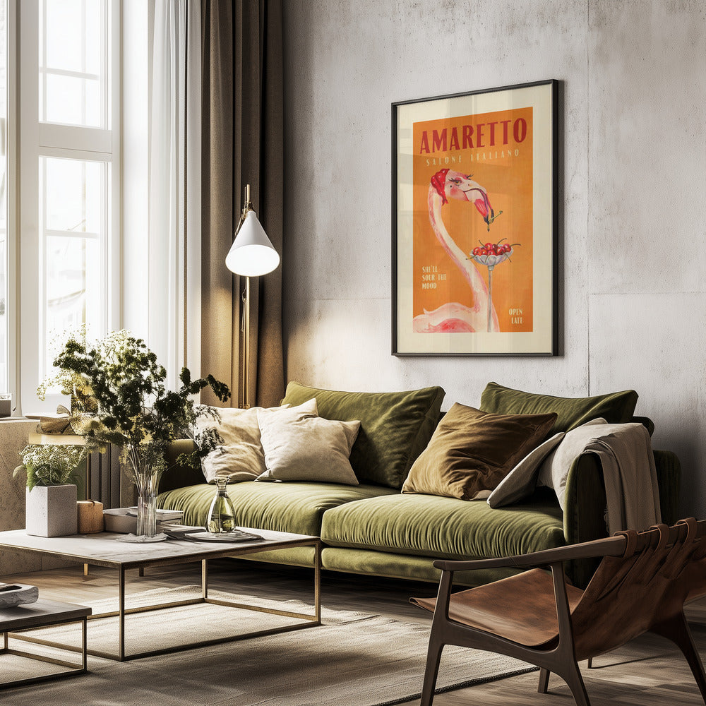 Amaretto Flamingo Art Deco Italian Cafe Travel Art - Poster / Art Print - interiör