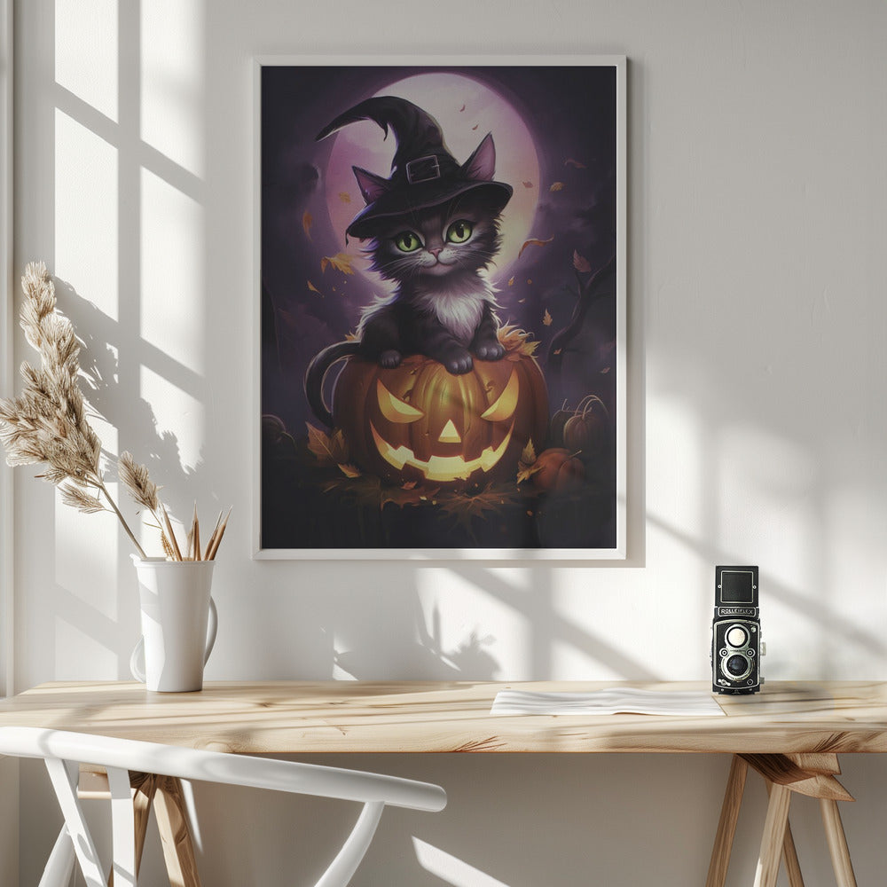 Cute Kitten On a Pumpkin - Poster / Art Print - interiör