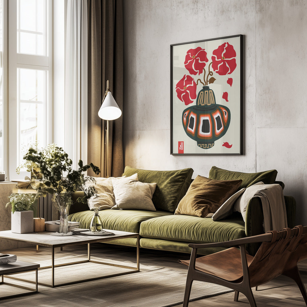 Ukiyo Vase Flower Greige - Poster / Art Print - interiör