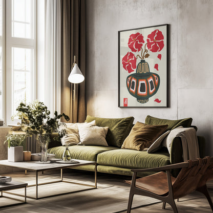 Ukiyo Vase Flower Greige - Poster / Art Print - interiör