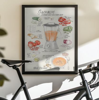 Gazpacho illustrated recipe in English - Poster / Art Print - interiör