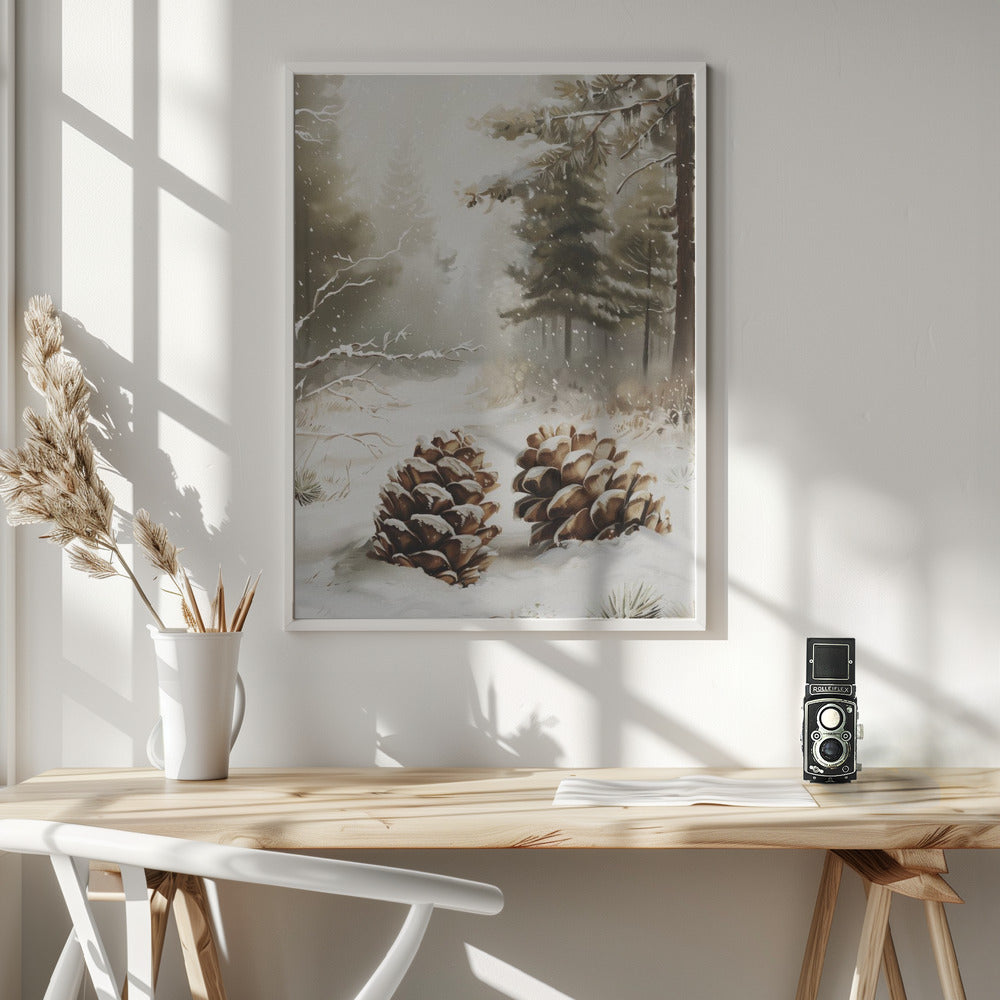 Pine Cones In Snow - Poster / Art Print - interiör