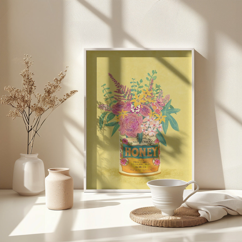Flowers In a vintage Honey Can - Poster / Art Print - interiör