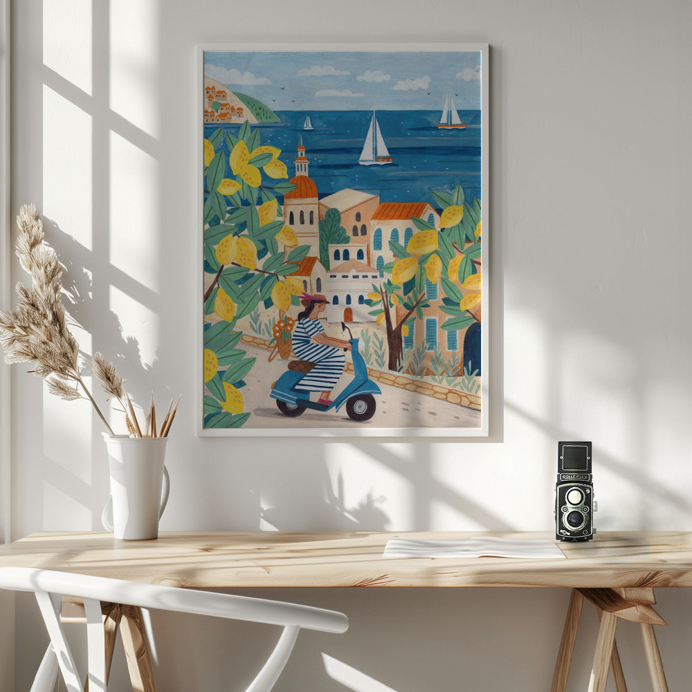 Travel poster woman on the Amalfi coast, Italy - Poster / Art Print - interiör