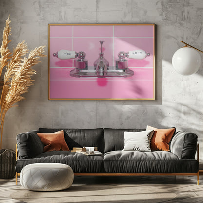 Retro Pink Sink Faucet - Poster / Art Print - interiör