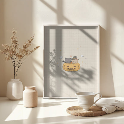 Cat and Dog In Halloween - Poster / Art Print - interiör