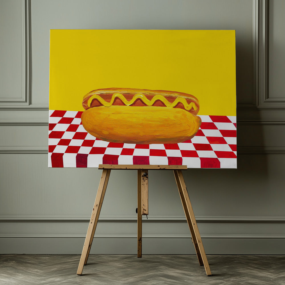 Hot Dog With Mustard Red Check Yellow - Poster / Art Print - interiör