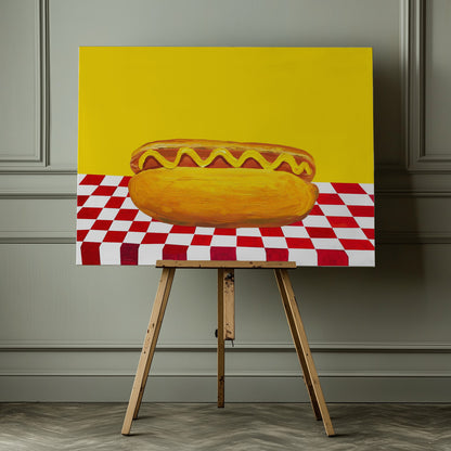 Hot Dog With Mustard Red Check Yellow - Poster / Art Print - interiör