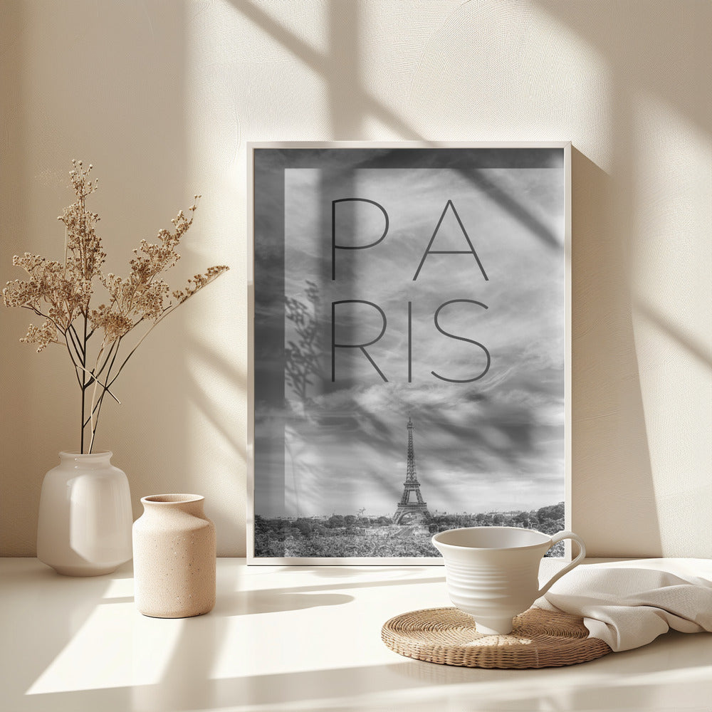 PARIS Eiffel Tower | Text & Skyline - Poster / Art Print - interiör