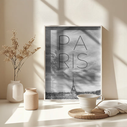 PARIS Eiffel Tower | Text & Skyline - Poster / Art Print - interiör