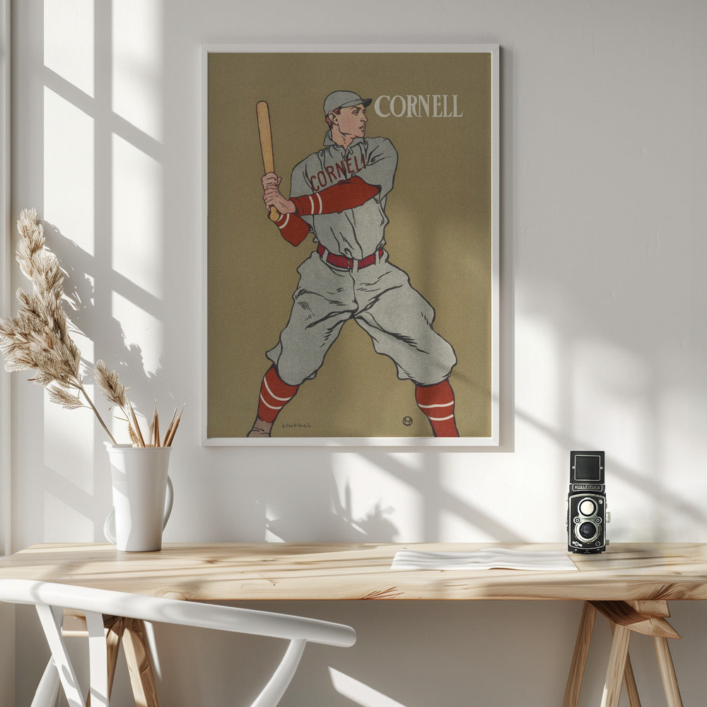 Vintage Drawing of a Baseball Player Holding a Bat - Poster / Art Print - interiör