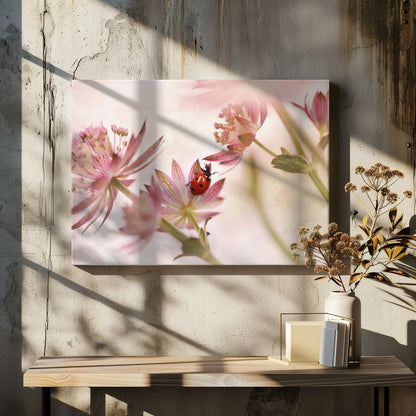 Ladybird and pink flowers - Poster / Art Print - interiör
