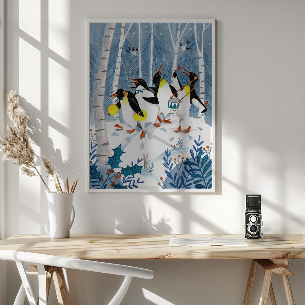 Penguins make music in the forest - Poster / Art Print - interiör