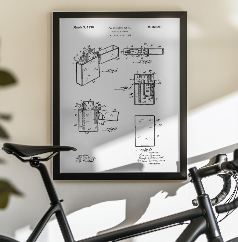 Pocket Lighter Patent 1934 - Poster / Art Print - interiör