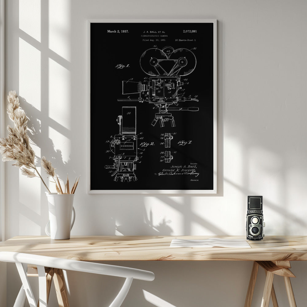 Cinematographic Camera Patent 1937 - Poster / Art Print - interiör
