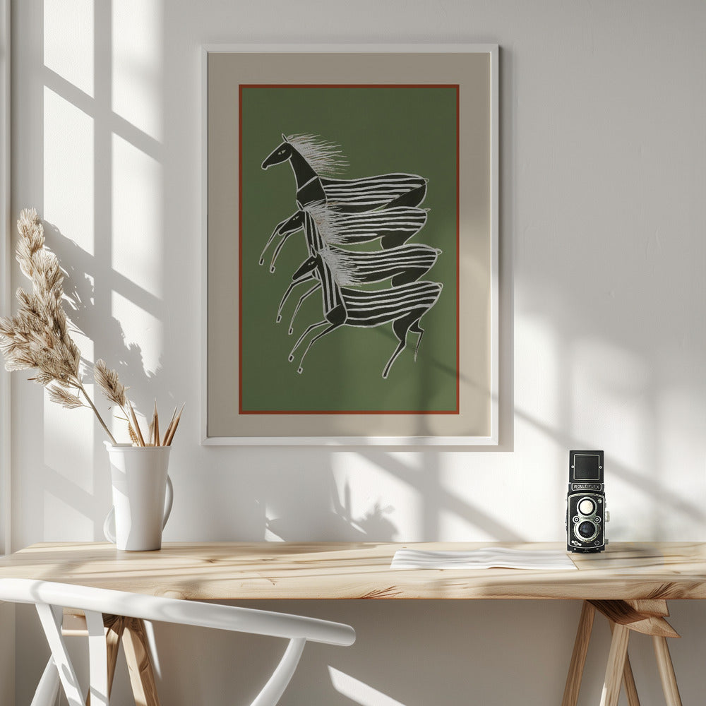 Horses In Stripes - Poster / Art Print - interiör