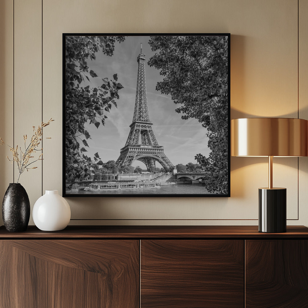 PARIS Eiffel Tower & River Seine - Monochrome - Poster / Art Print - interiör