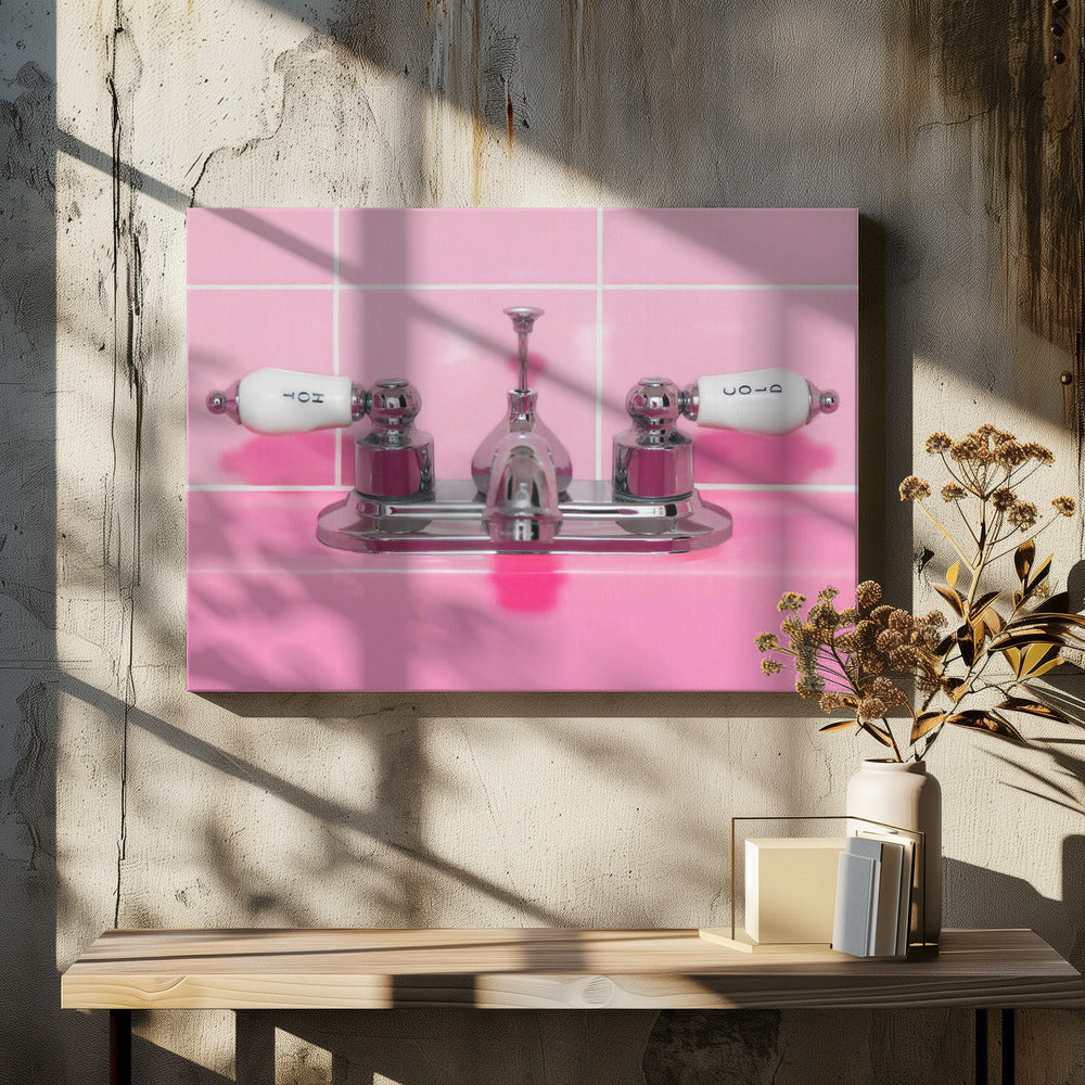 Retro Pink Sink Faucet - Poster / Art Print - interiör