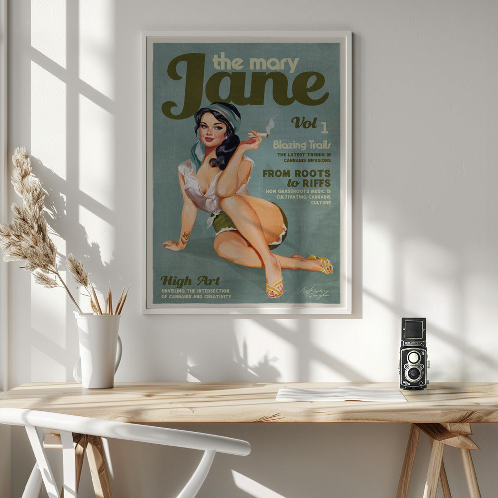 Mary Jane Retro Vintage Pinup Cannabis Art - Poster / Art Print - interiör