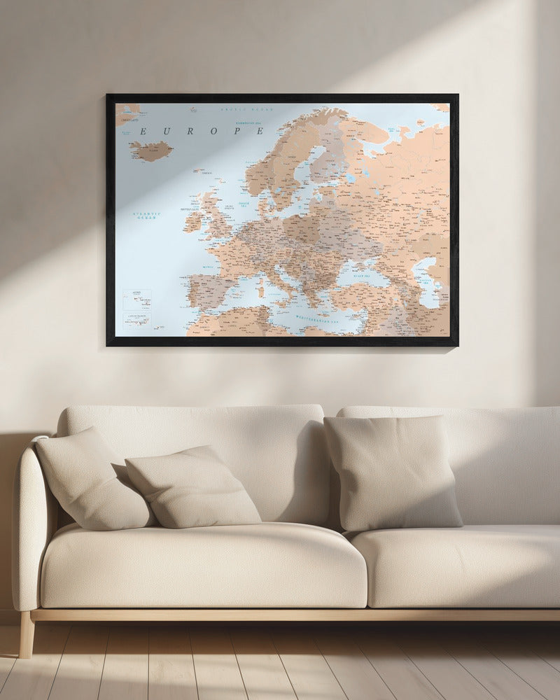 Neutral detaljerad karta av Europa - Poster / Art Print - interiör