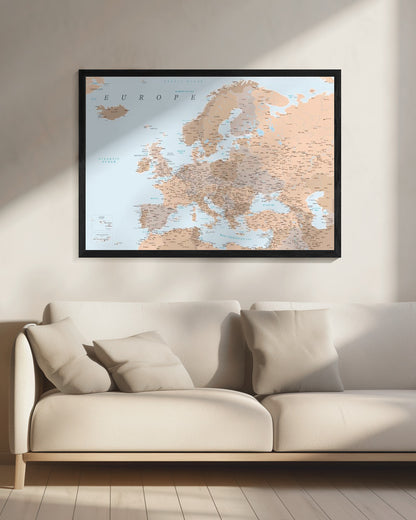 Neutral detaljerad karta av Europa - Poster / Art Print - interiör