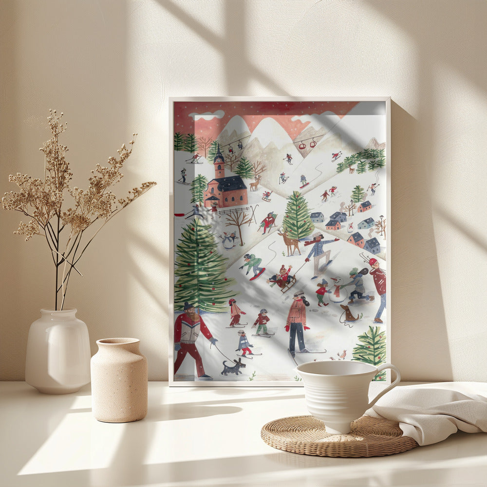 Mountain landscape with houses in the snow - Poster / Art Print - interiör