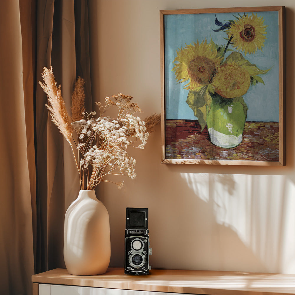 Vase With Three Sunflowers - Poster / Art Print - interiör
