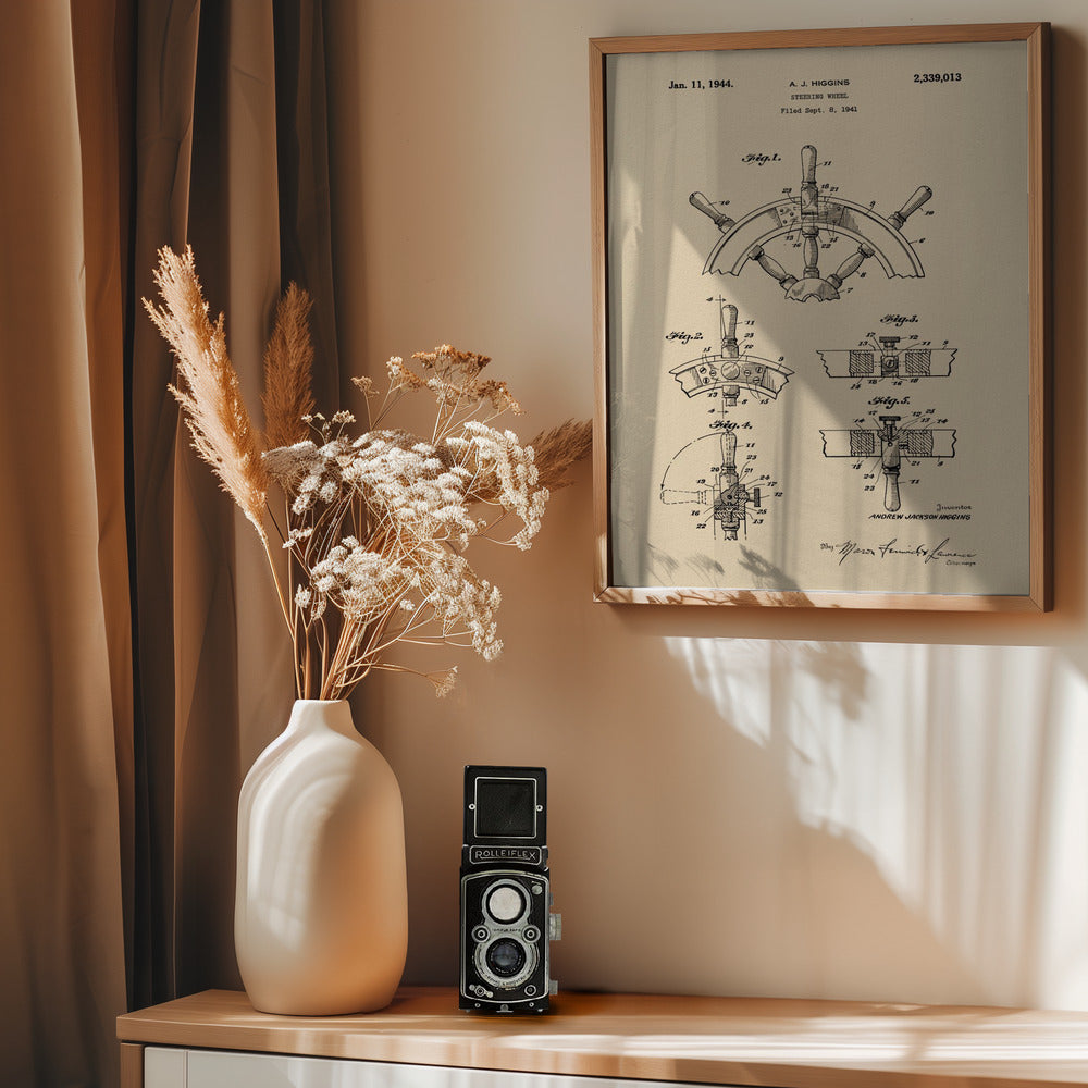 Steering Wheel Patent 1941 - Poster / Art Print - interiör