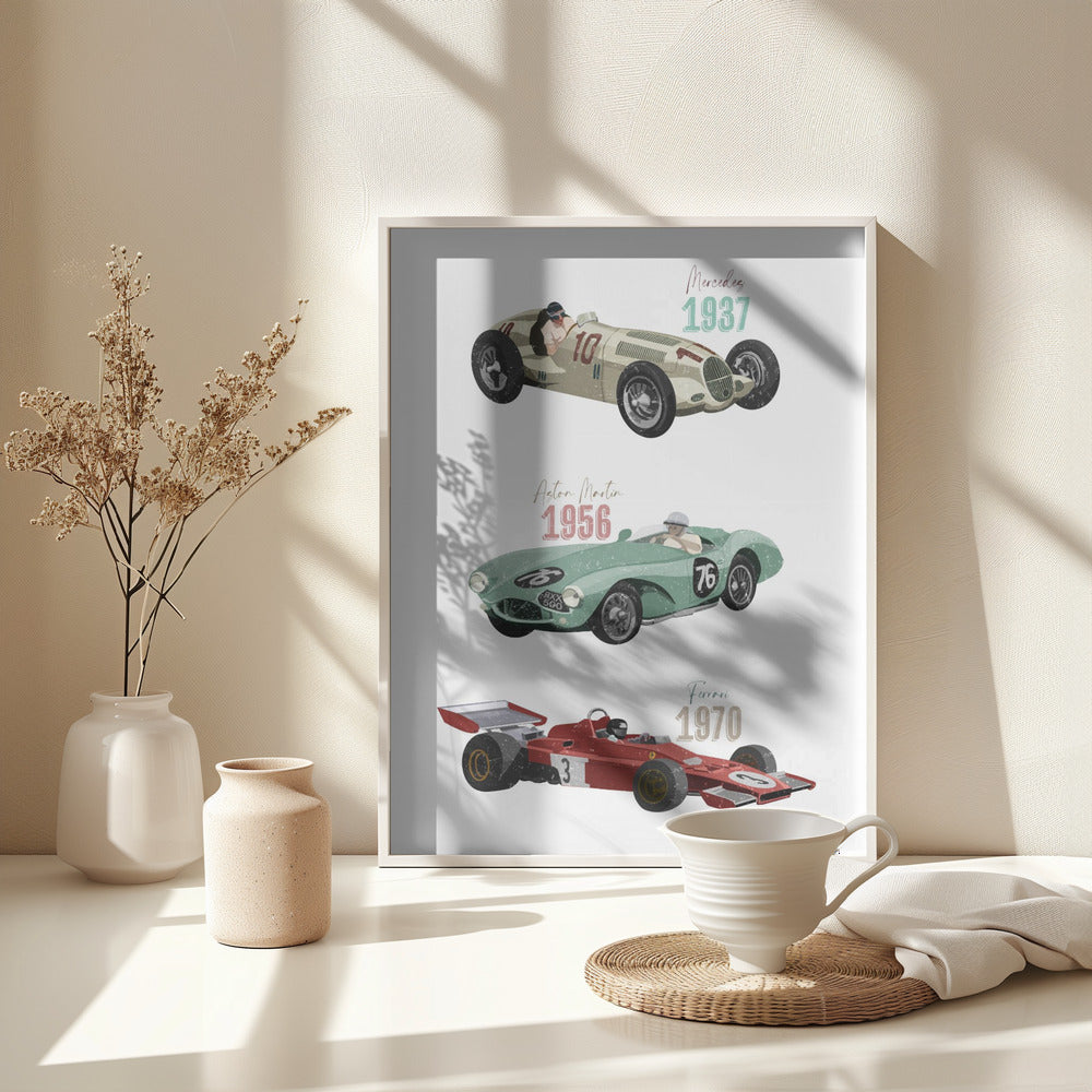 Vintage Racecars - Poster / Art Print - interiör