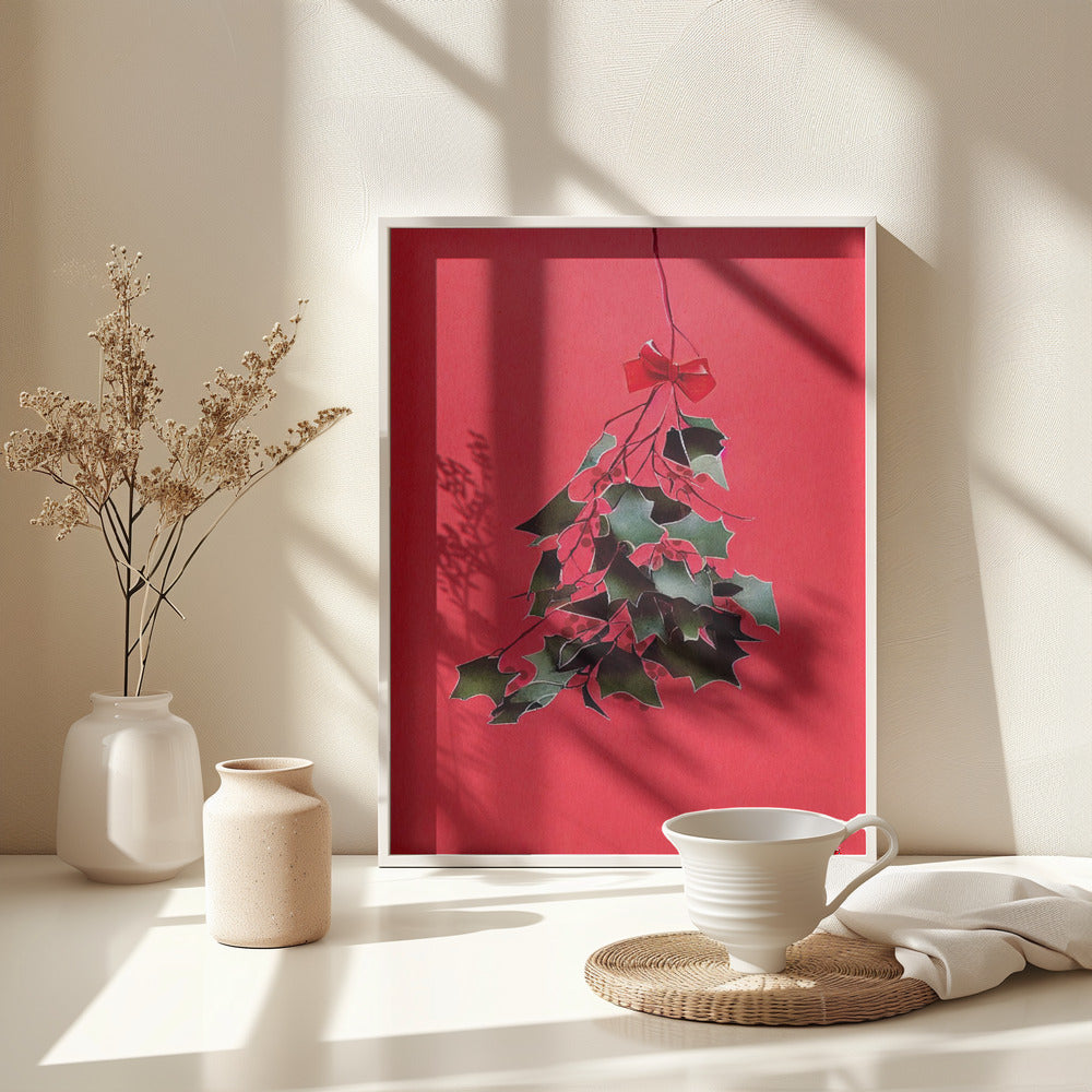 Mistletoe With Red Bow - Poster / Art Print - interiör