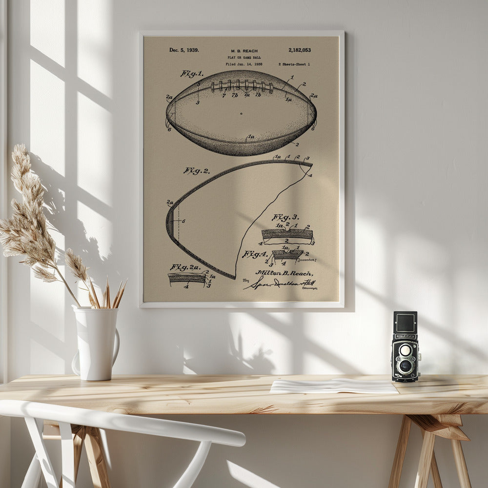 Football Patent 1938 - Poster / Art Print - interiör