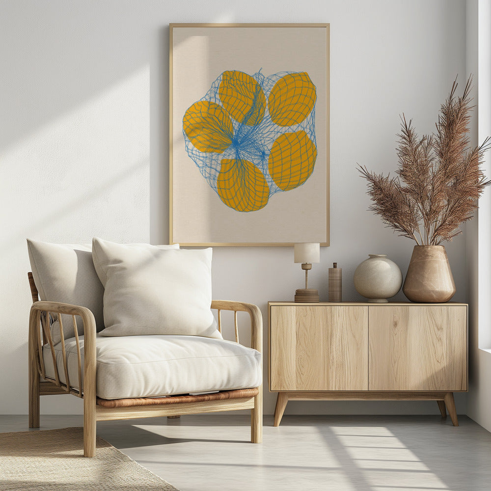 Five Lemons In a Net Bag - Poster / Art Print - interiör