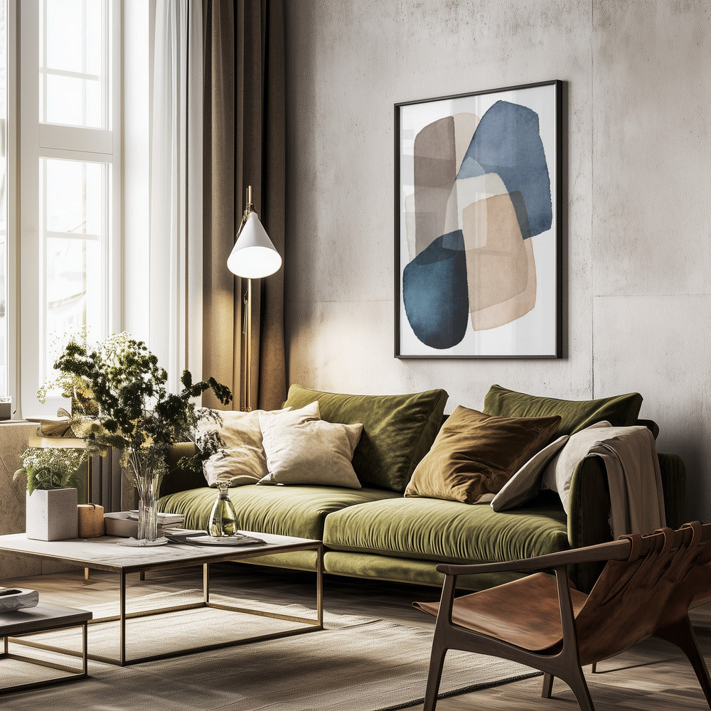 Blue Brown Blocks - Poster / Art Print - interiör
