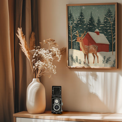 Deer Winter Holiday - Poster / Art Print - interiör