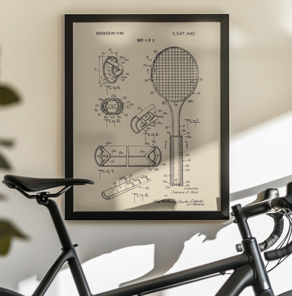Tennis Racket Patent 1970 - Poster / Art Print - interiör