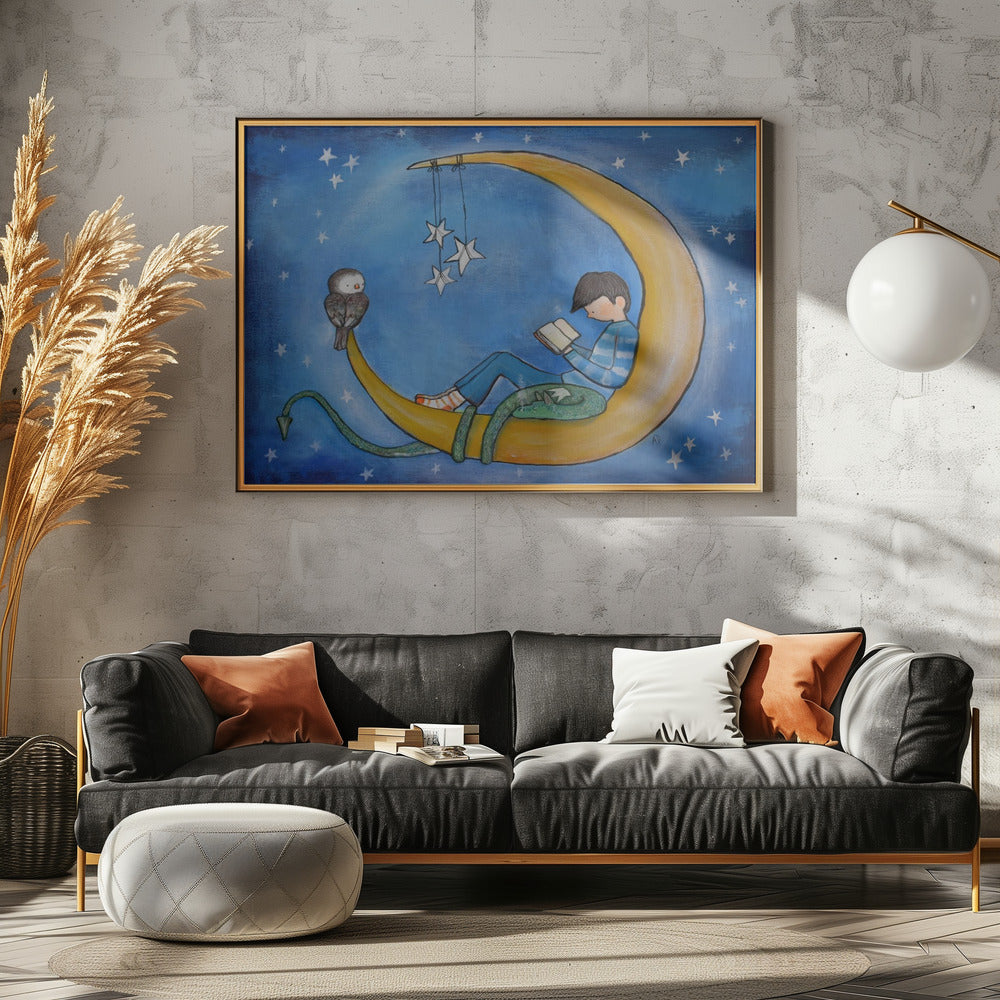 Boyreadingonmoon - Poster / Art Print - interiör