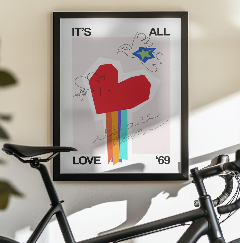 It's All Love '69 Heart Greige - Poster / Art Print - interiör