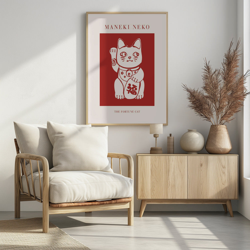 Maneki-Neko Cat Red - Poster / Art Print - interiör