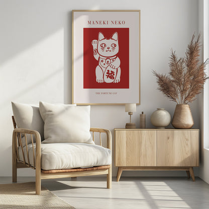 Maneki-Neko Cat Red - Poster / Art Print - interiör
