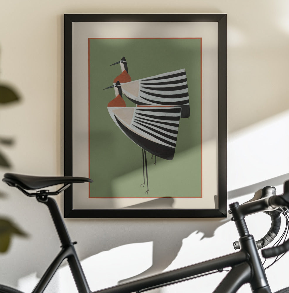 Striped Bird Pair - Poster / Art Print - interiör