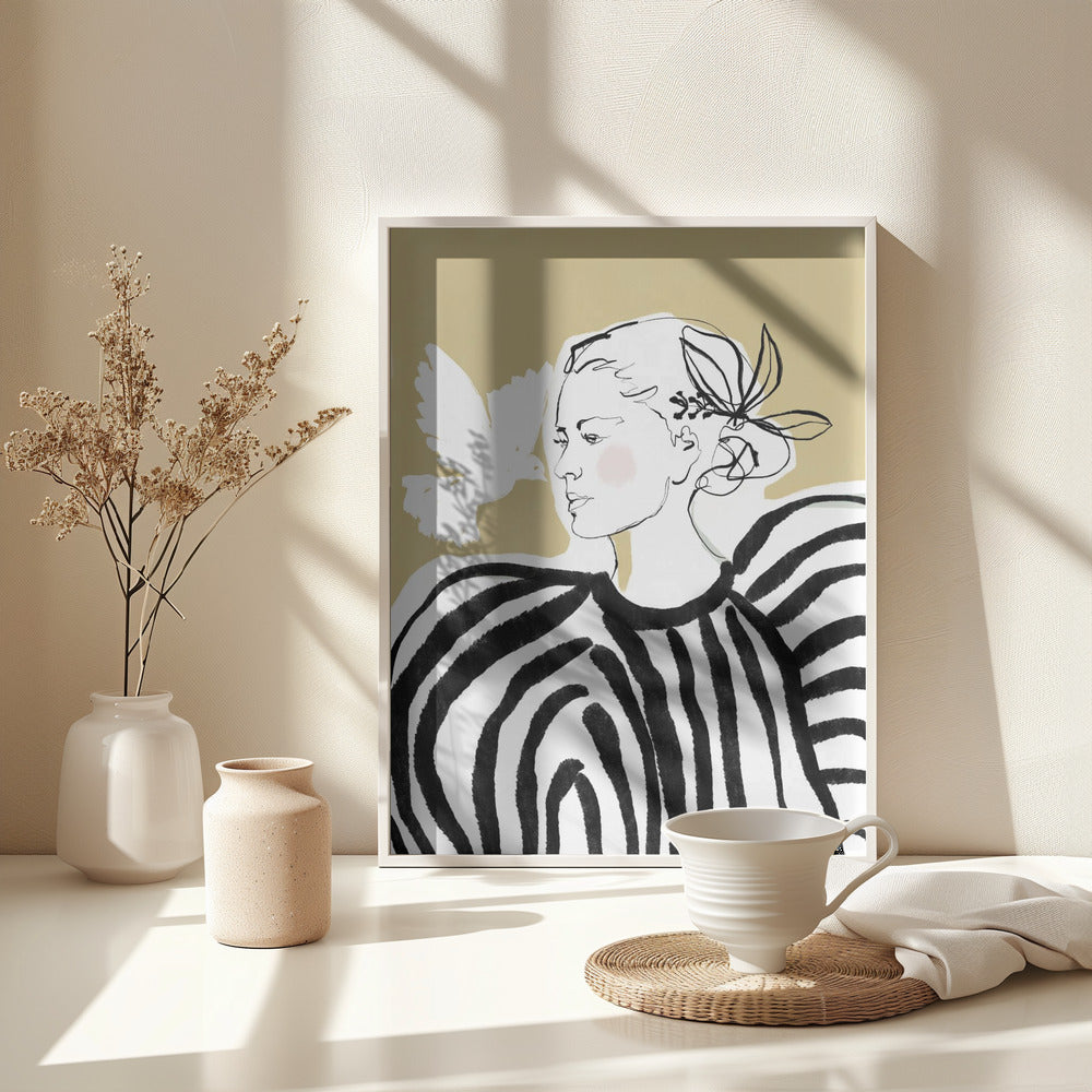 Woman Profile with a Zebra Stripe Pattern - Poster / Art Print - interiör