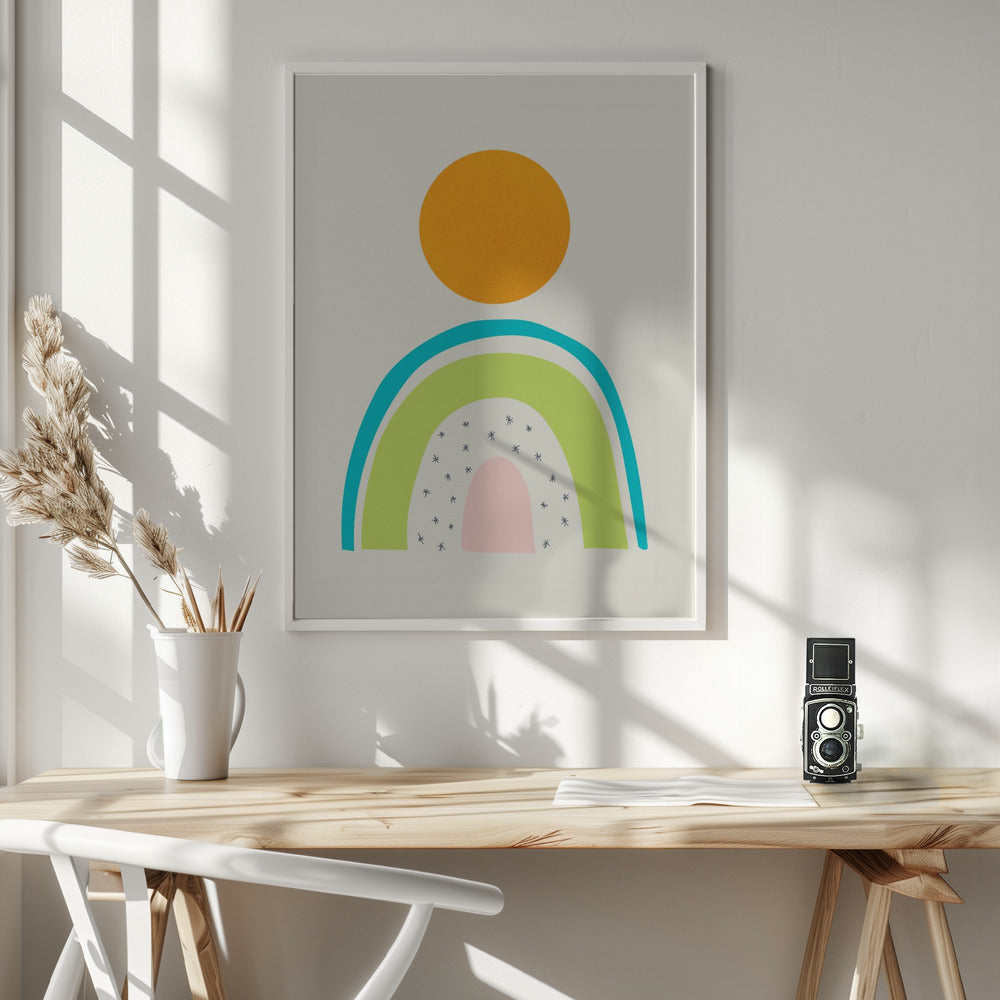 Minimal Mountain and Sun - Poster / Art Print - interiör