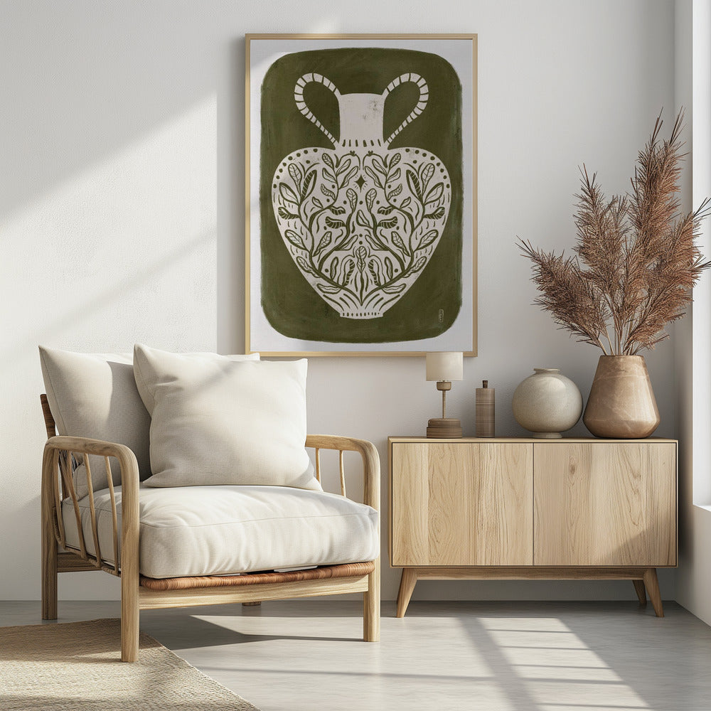 Greek Vase Olive Green Illustration - Poster / Art Print - interiör